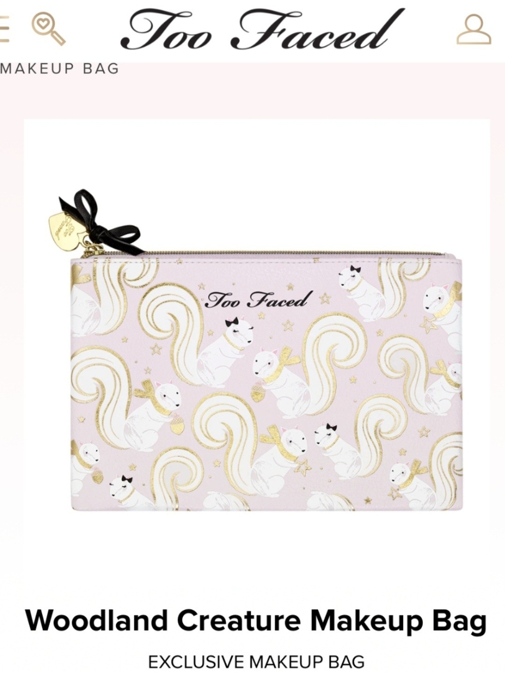 Too Faced Pink & Gold Woodland Creature Pouch